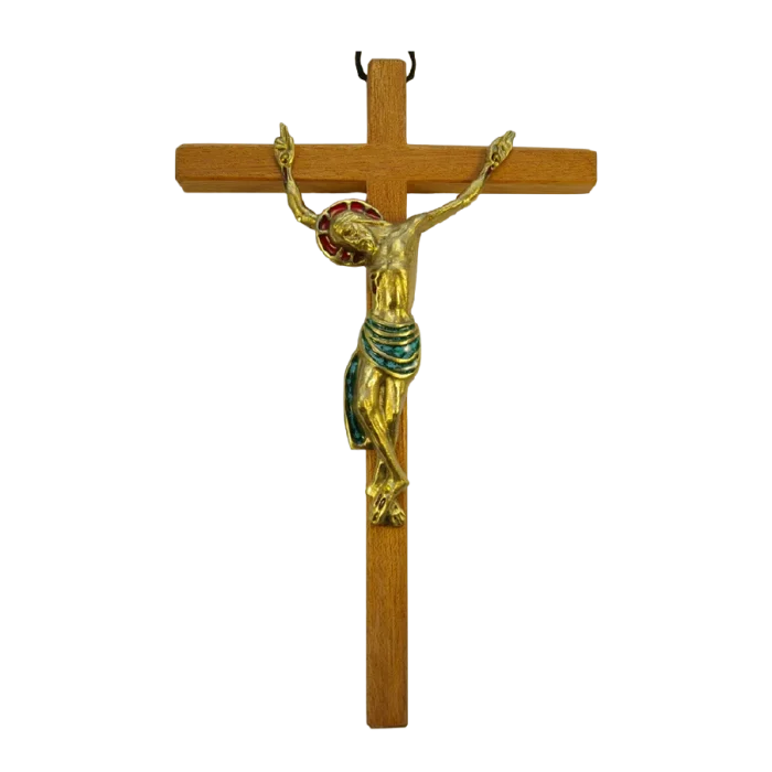 Grand Christ mural bronze croix bois – 25cm – 520