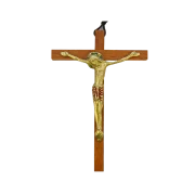 Christ en bronze et émaux sur croix murale – 20 cm – 933 rouge - Les Tailleurs d'Images