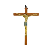 Christ en bronze et émaux sur croix murale – 20 cm – 933 bleu - Les Tailleurs d'Images