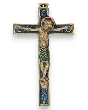 Grand Crucifix mural sur croix latine avec arabesques – 23 cm – 04