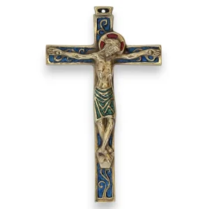 Grand Crucifix mural sur croix latine avec arabesques – 23 cm – 04