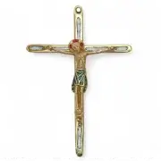 Crucifix coloré Christ sur croix fine bronze émaillé