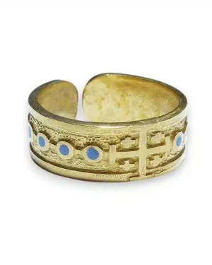 Bague chapelet ouverte en bronze et émaux grand feu – N104