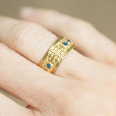 Bague chapelet ouverte en bronze et émaux grand feu – N104