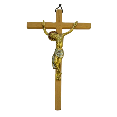 Grand Christ mural bronze croix bois – 25cm – 520