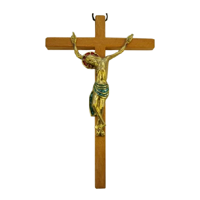 Grand Christ mural bronze croix bois – 25cm – 520