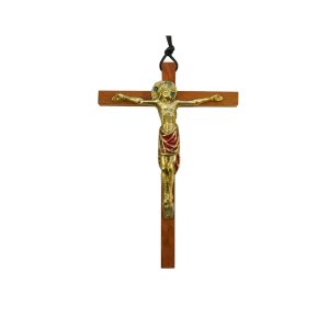 Crucifix en bronze émaillé, sur croix de bois – 18 cm – 0111