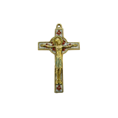 Crucifix sur croix celtique et trèfles en émaux bronze émaillé – 15 cm – 019