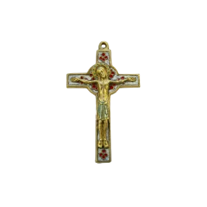 Crucifix sur croix celtique et trèfles en émaux bronze émaillé – 15 cm – 019