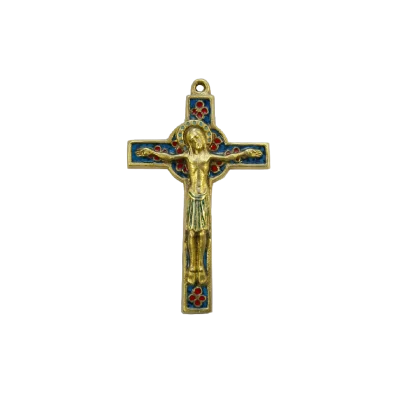 Crucifix sur croix celtique et trèfles en émaux bronze émaillé – 15 cm – 019