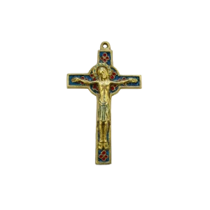 Crucifix sur croix celtique et trèfles en émaux bronze émaillé – 15 cm – 019