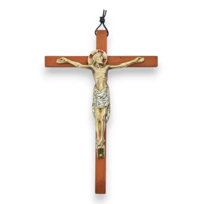 Crucifix en bronze émaillé, sur croix de bois – 18 cm – 0111