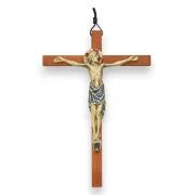 Crucifix en bronze émaillé, sur croix de bois