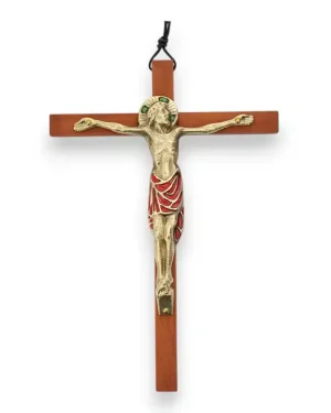 Crucifix en bronze émaillé, sur croix de bois – 18 cm – 0111