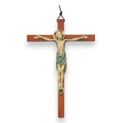 Crucifix en bronze émaillé, sur croix de bois