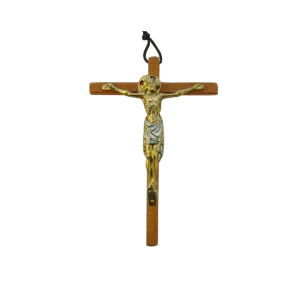 Crucifix en bronze émaillé, sur croix de bois – 18 cm – 0111