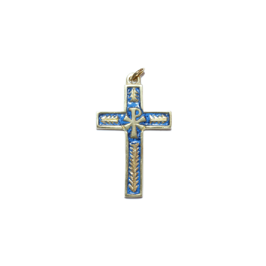 Croix de communion en bronze émaillé – 5,7 cm – 0125 bleu_ - Les Tailleurs d'Images