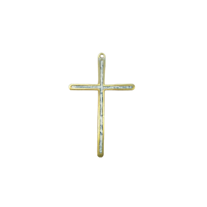 Croix fine au dessin contemporain en bronze émaillé – 12 cm – 0189