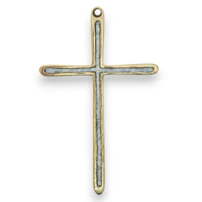 Croix fine au dessin contemporain en bronze émaillé – 12 cm – 0189