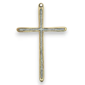 Croix fine au dessin contemporain en bronze émaillé – 12 cm – 0189