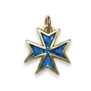 Pendentif croix de Malte bleu en bronze émaillé