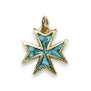 Pendentif croix de Malte vert en bronze émaillé