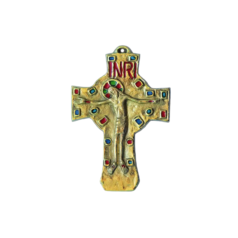 Crucifix mural orné d’émaux grand feu – 14,5cm – 700 - Les Tailleurs d'Images