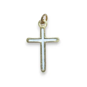 Croix fine pendentif bronze émaillé – 2,8cm – V21