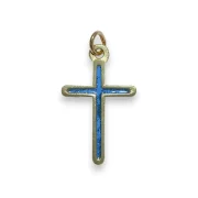 pendentif croix fine émaillée bleue