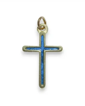 Croix fine pendentif bronze émaillé – 2,8cm – V21