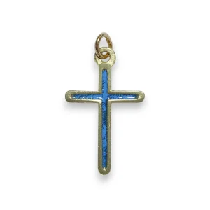 Croix fine pendentif bronze émaillé – 2,8cm – V21