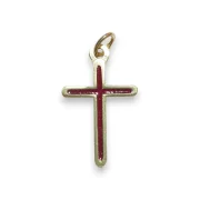 pendentif croix fine émaillée rouge