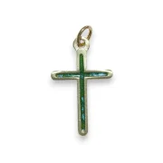 pendentif croix fine émaillée verte