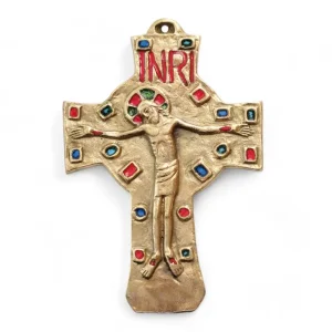 Crucifix mural orné d’émaux grand feu – 14.5cm – 700