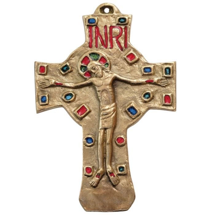 Crucifix mural orné d’émaux grand feu – 14.5cm – 700