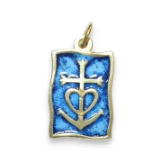 Croix de Camargue bleue en pendentif