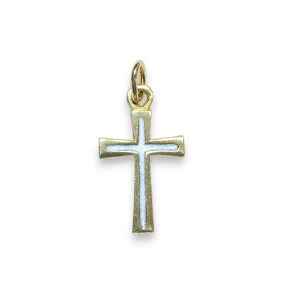 Pendentif croix fine en bronze émaillé – 2,2cm – V20