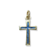 pendentif croix fine émaillée bleue