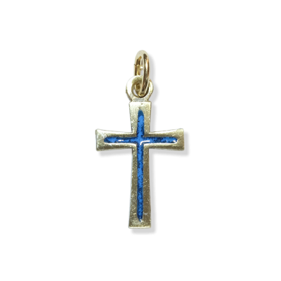 Pendentif croix fine en bronze émaillé – 2,2cm – V20