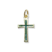 Pendentif croix fine émaillée verte