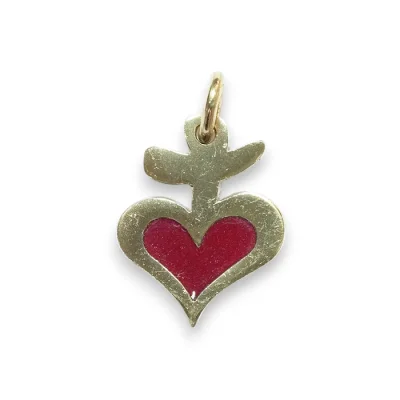 Pendentif sacré-cœur en bronze émaillé – 2,1cm – v15