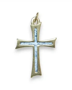 Pendentif croix fine en bronze émaillé – 4,3cm – V14