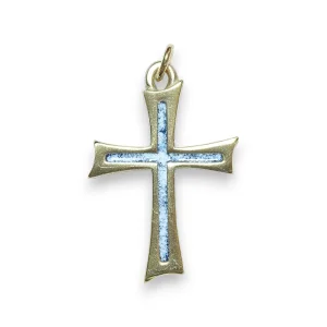 Pendentif croix fine en bronze émaillé – 4,3cm – V14