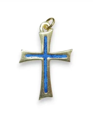 Pendentif croix fine en bronze émaillé – 4,3cm – V14