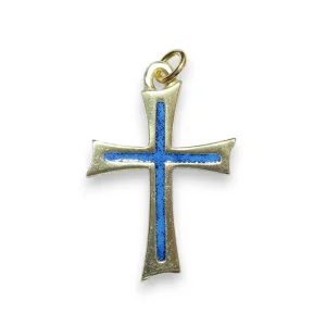 Pendentif croix fine en bronze émaillé – 4,3cm – V14