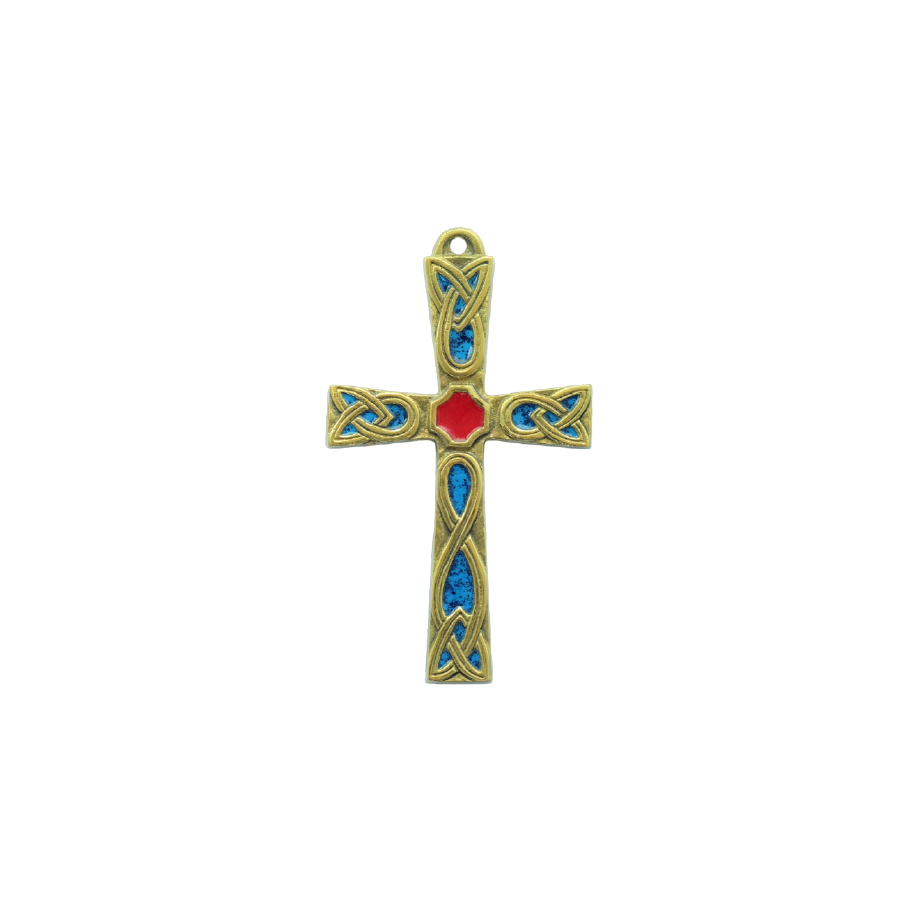 Croix Celtique Émaillée en Bronze  - 12 cm - 0182 bleu | Les Tailleurs d'Images