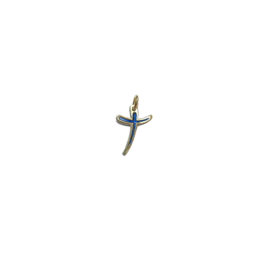 Croix fine pendentif bronze émaillé – 2,8cm – V23 BLEU - Les Tailleurs d'Images