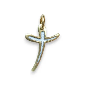 Croix fine pendentif bronze émaillé – 2,8cm – V23