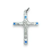 Pendentif crucifix Christ argent massif et cabochons bleus