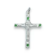 Pendentif crucifix Christ argent massif et cabochons verts